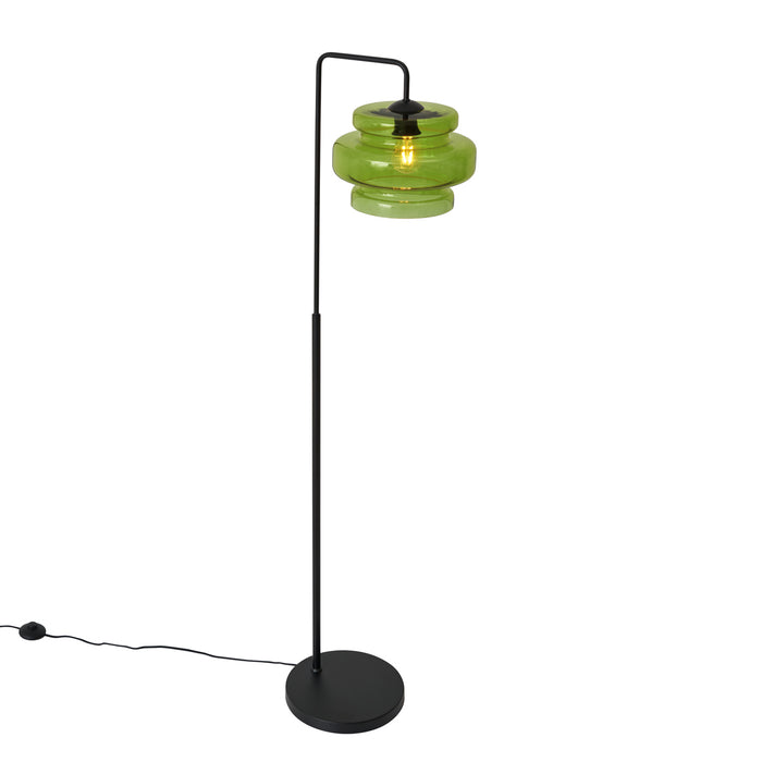 QAZQA Retro vloerlamp zwart met groen glas - Denise