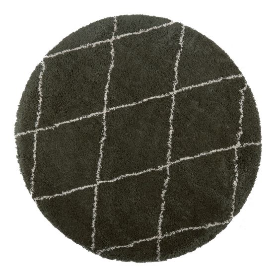 Interieur05 Vloerkleed Berber Kriskros Groen|Wit Rond 120cm
