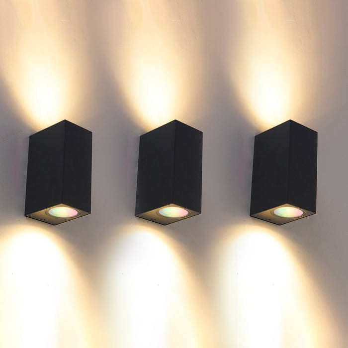 QAZQA Set van 3 smart wandlampen zwart 2-lichts IP44 - Baleno