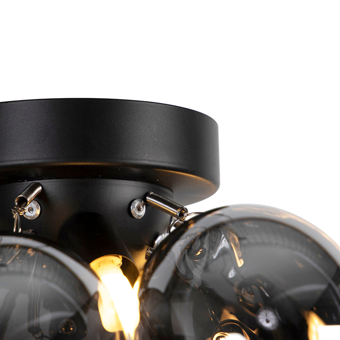 QAZQA Smart plafondlamp zwart met smoke glas 3-lichts incl. 3 Wifi G9