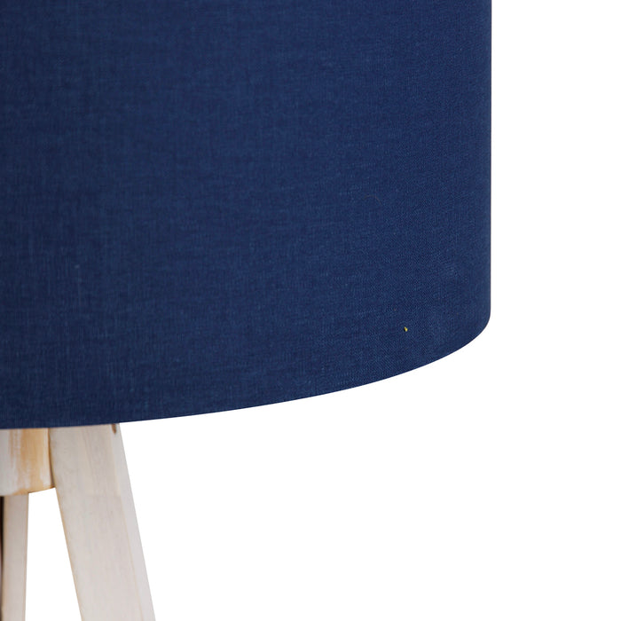 QAZQA Vloerlamp tripod wit met stoffen kap donkerblauw 50cm - Tripod