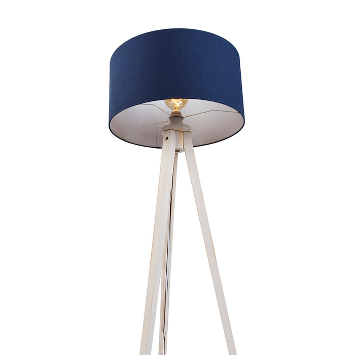 QAZQA Vloerlamp tripod wit met stoffen kap donkerblauw 50cm - Tripod