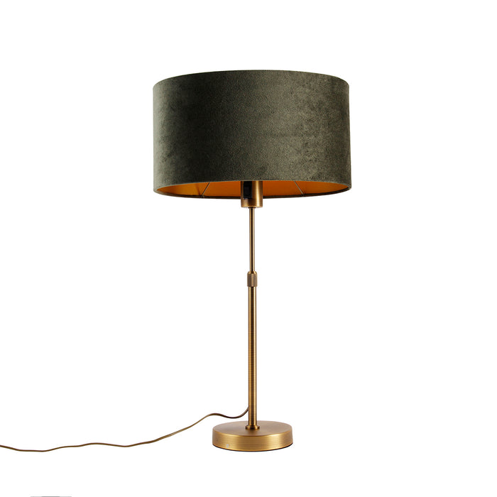 QAZQA Tafellamp brons met ovale velours kap groen 35cm - Parte