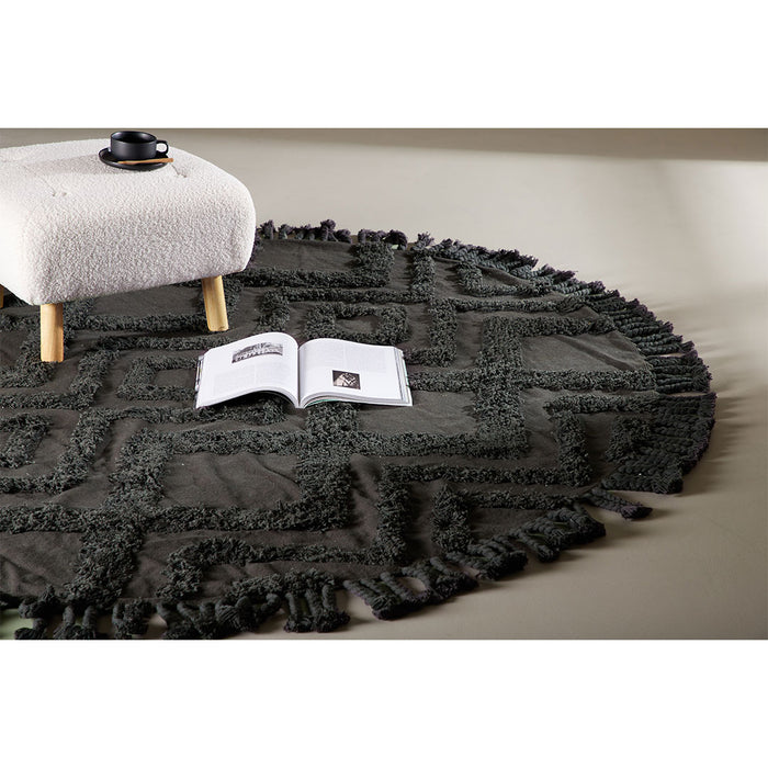 Hioshop Hilma vloerkleed Ø200cm donkergrijs.
