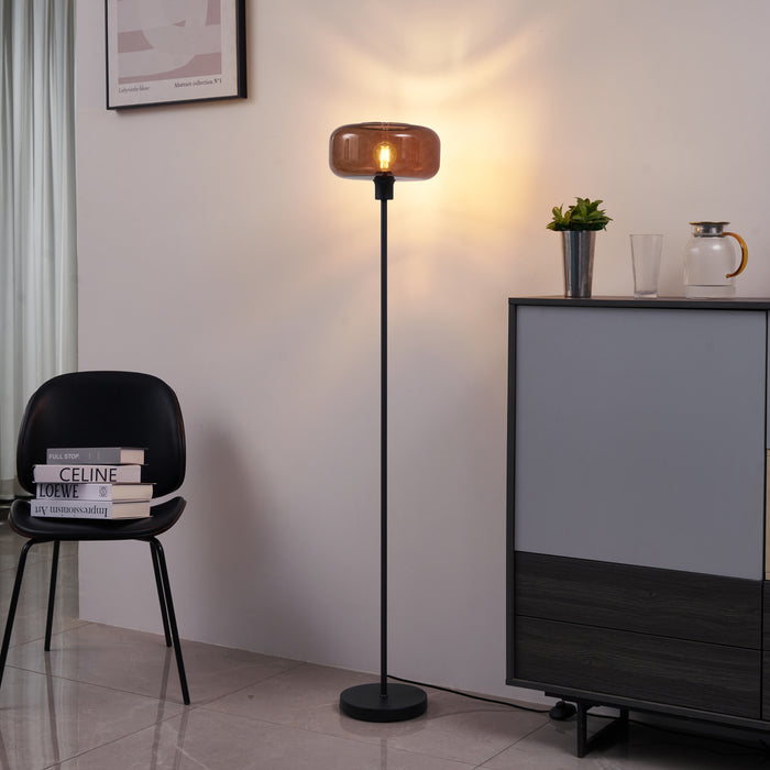 QAZQA Retro vloerlamp zwart met brons glas - Bizle