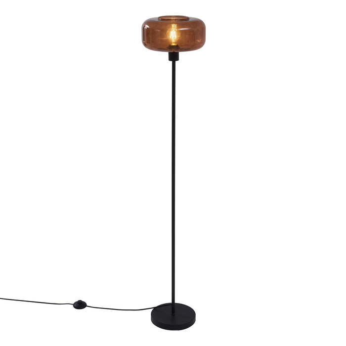 QAZQA Retro vloerlamp zwart met brons glas - Bizle