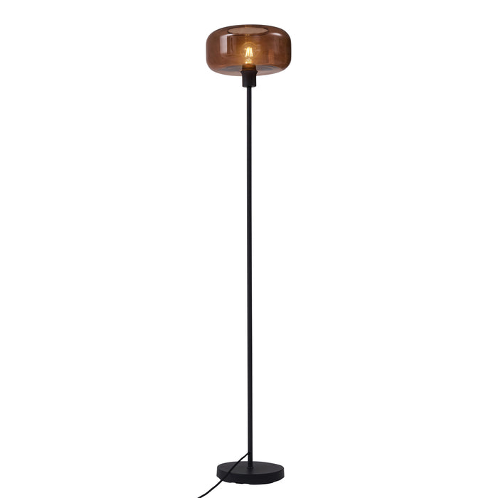 QAZQA Retro vloerlamp zwart met brons glas - Bizle