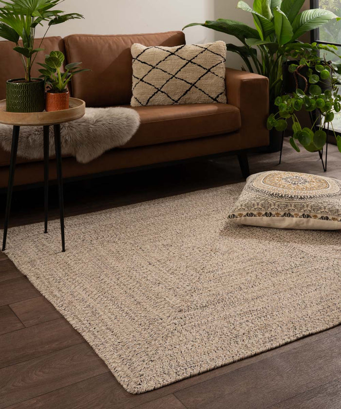 Boho&me Vloerkleed katoen vierkant - Joy beige|wit - 120x120 cm