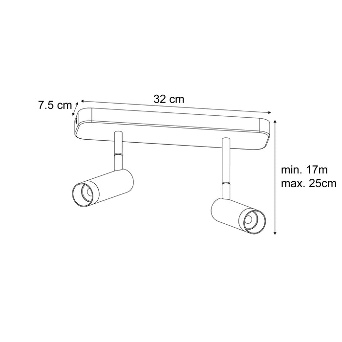 QAZQA Afgeronde plafondspot zwart GU10 35mm 2-lichts draai- en