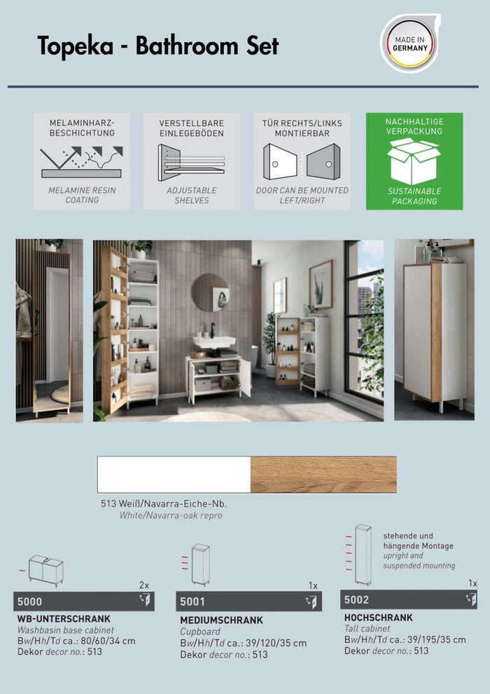 Germania Topeka Wit | Eiken Badmeubel Set Drie