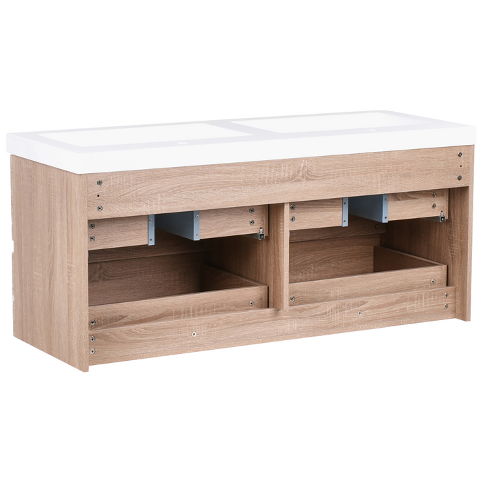 Beliani-URUCU-Wandgemonteerde dubbele wastafelkast-Lichtbruin-MDF