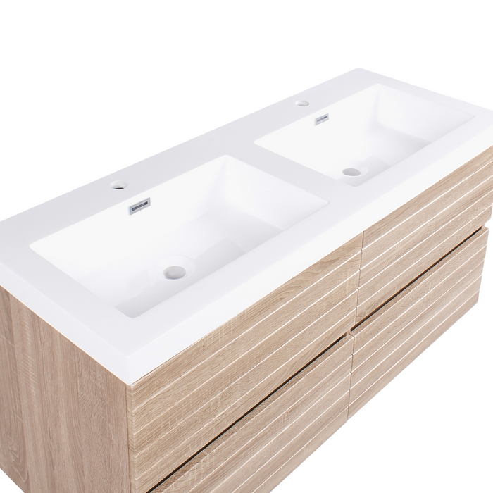 Beliani-URUCU-Wandgemonteerde dubbele wastafelkast-Lichtbruin-MDF