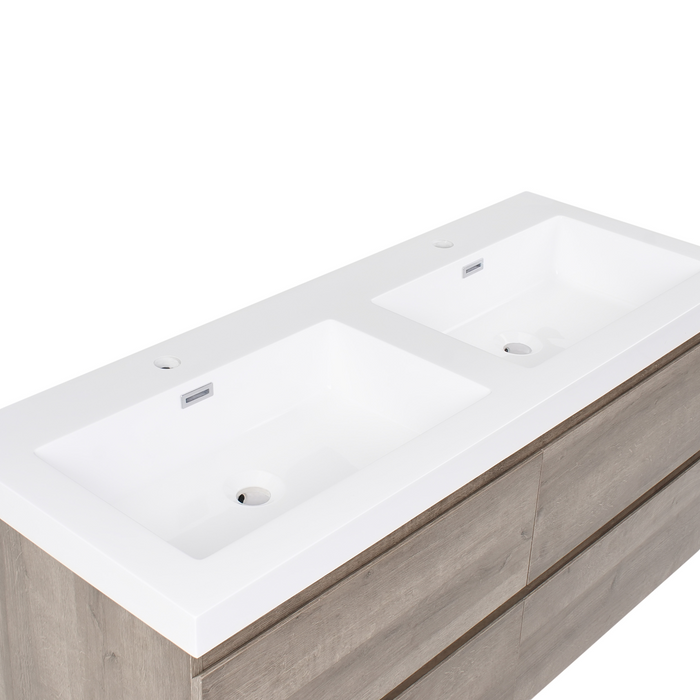 Beliani - VIEDMA - Wandgemonteerde dubbele wastafelkast - Taupe - MDF