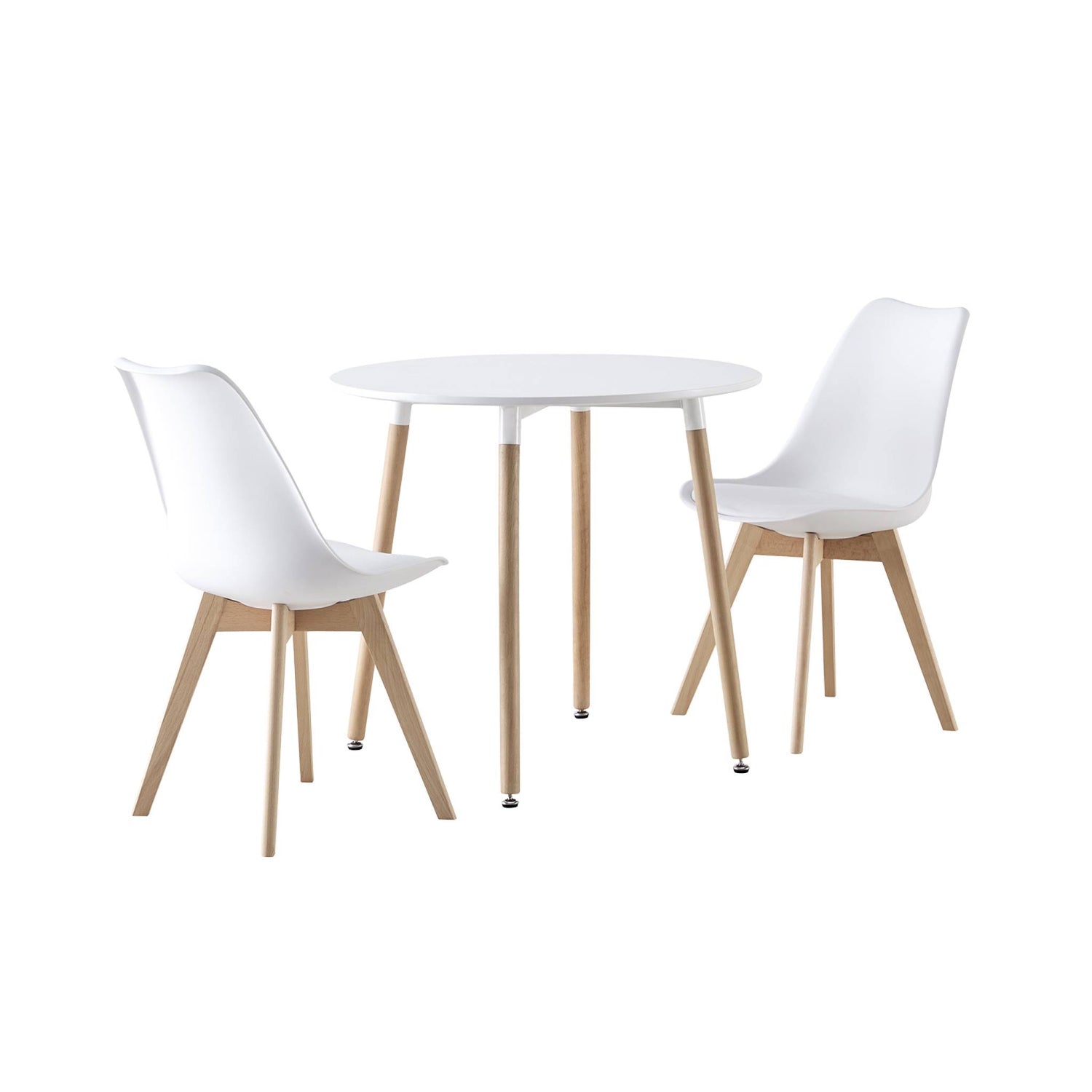 sweeek - Ronde Scandinavische eettafel in hout, 2 stoelen