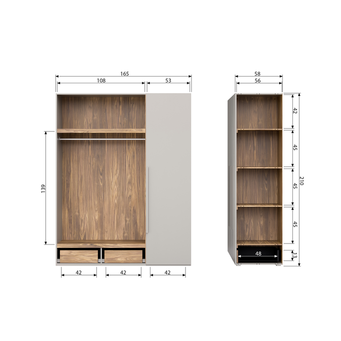 WOOOD Rens Kledingkast 3-Deurs - Noten|Grijs - 210x165x58