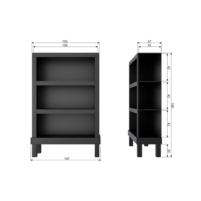 WOOOD Bonk Open Kast - Grenen - Zwart - 160x103x37
