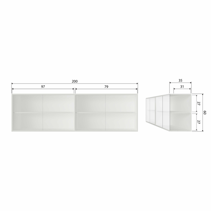 WOOOD Klink Opzetkast - Grenen - Mist - 60x200x35