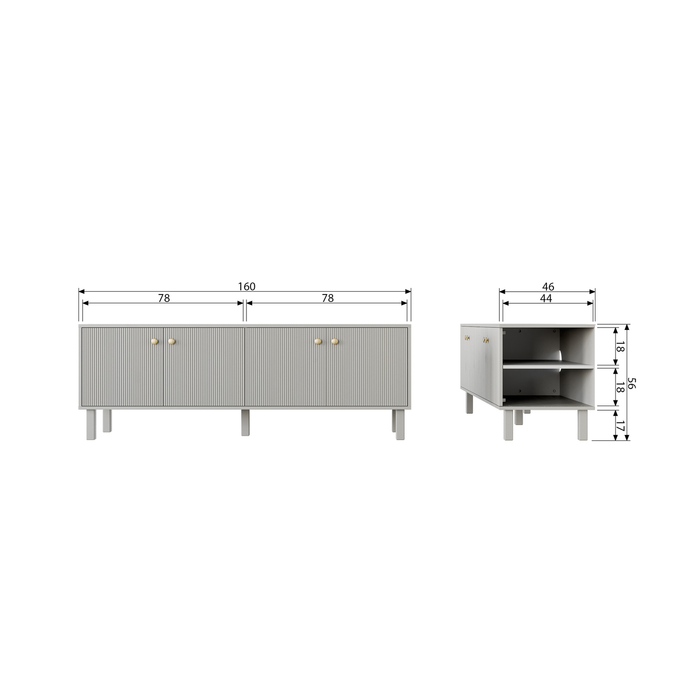 WOOOD Madu TV-meubel - Grenen - Wolkengrijs - 56x160x46