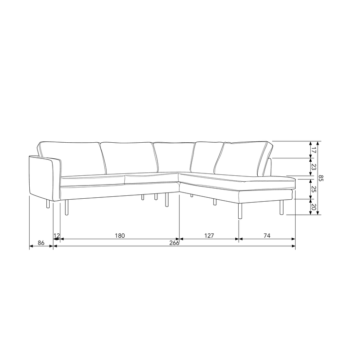 WOOOD Rodeo Hoekbank Rechts - Bouclé - Naturel - 85x266x86|213