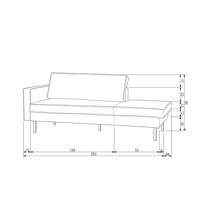 WOOOD Rodeo Daybed Left - Bouclé - Naturel - 85x203x86