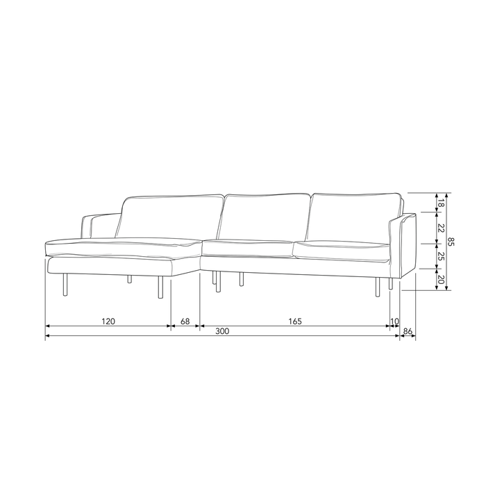WOOOD Chaise Longue Links Rodeo - Velvet - Frost - 85x300x155