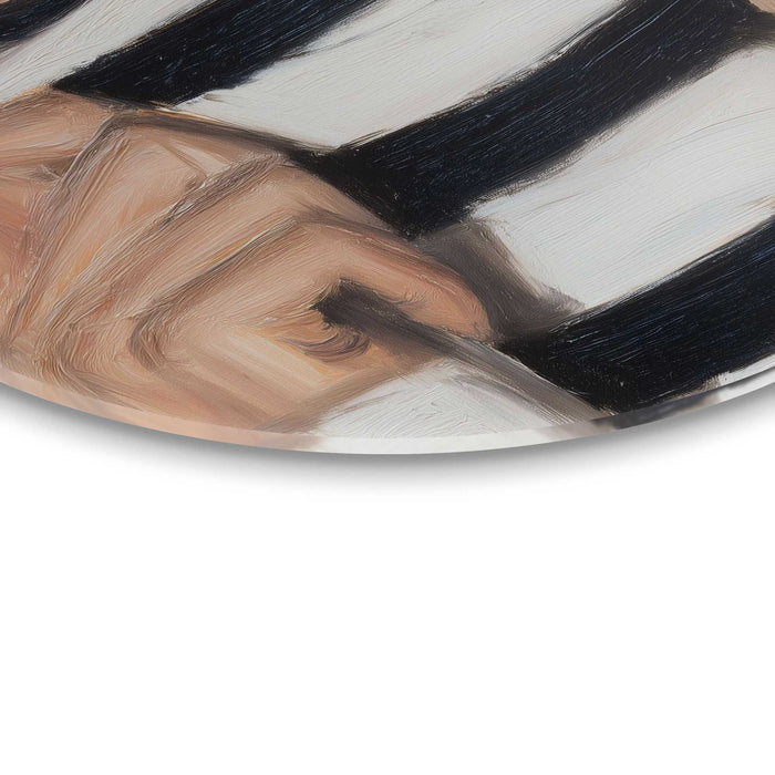 Reinders - Verstopt achter de trui - Glasschilderij Ø 50 cm - Zwart-Wit