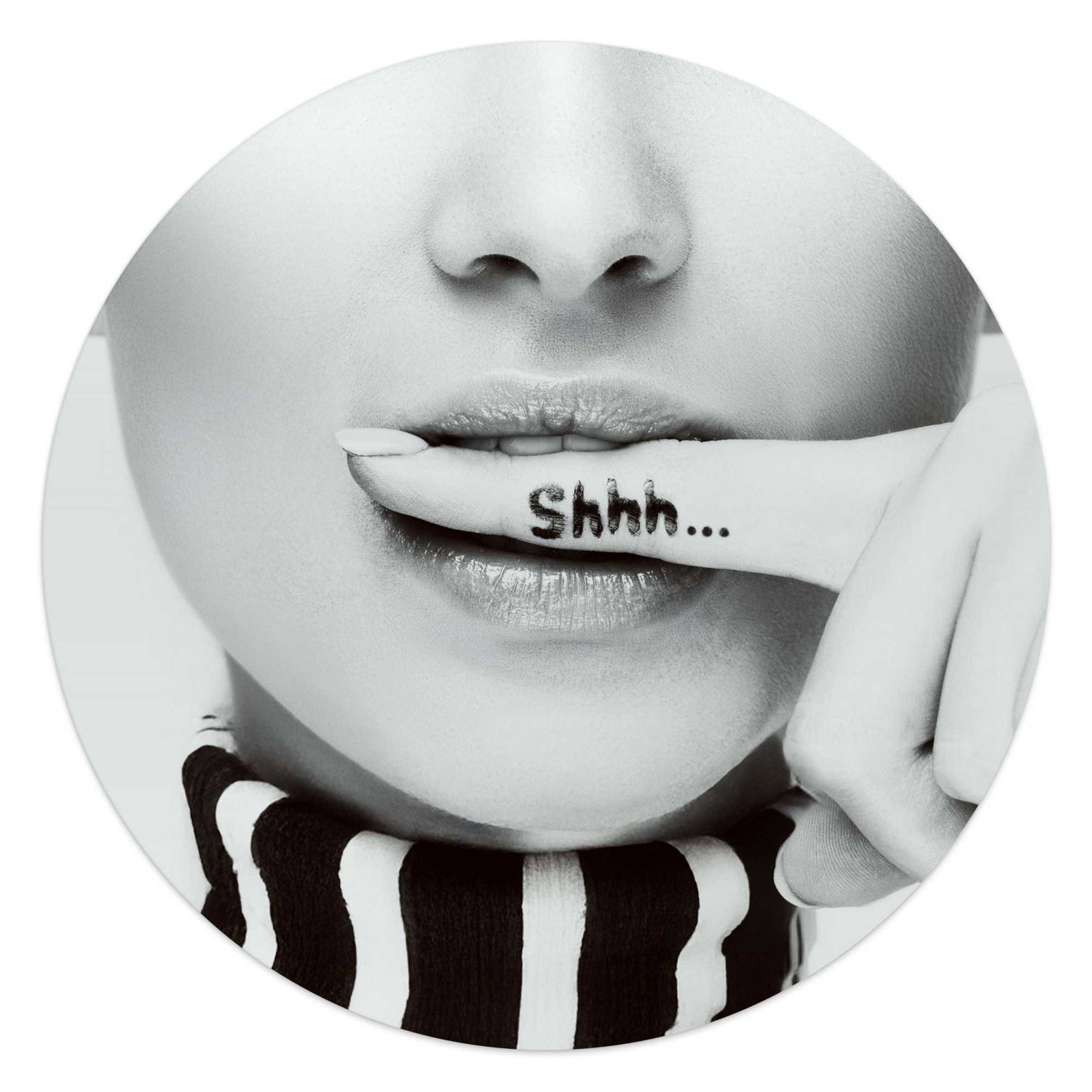 Reinders - Shhh.. - Glasschilderij Ø 50 cm - Zwart-Wit