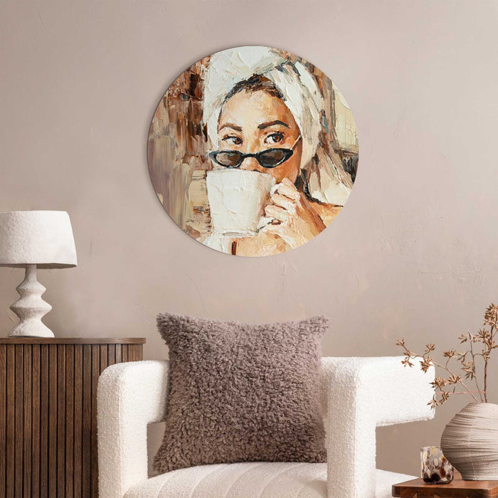 Reinders - Ochtendkoffie - Glasschilderij Ø 50 cm - Beige