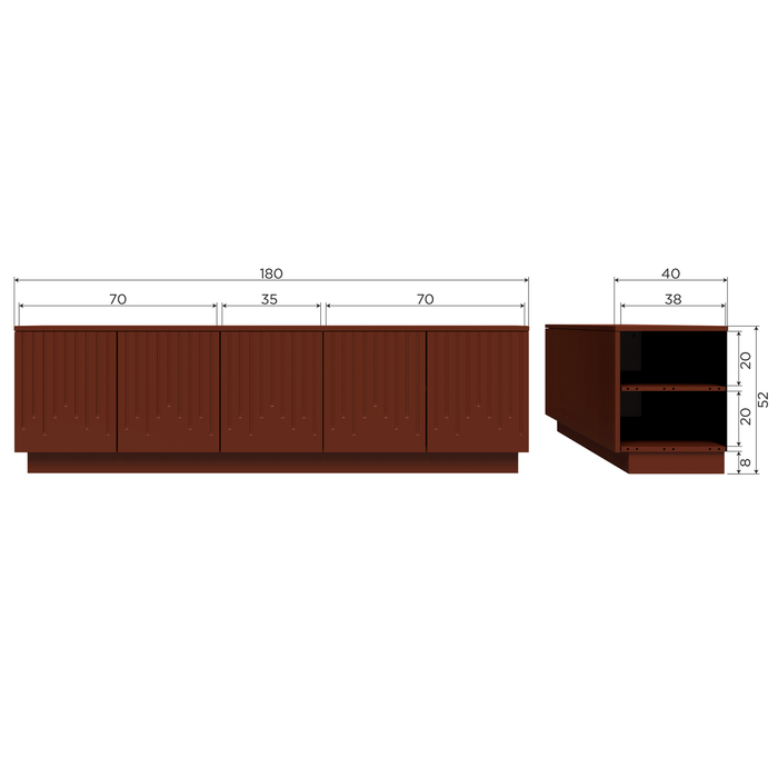 WOOOD Pencil TV Meubel - Grenen - Merlot Gloss - 52x180x40