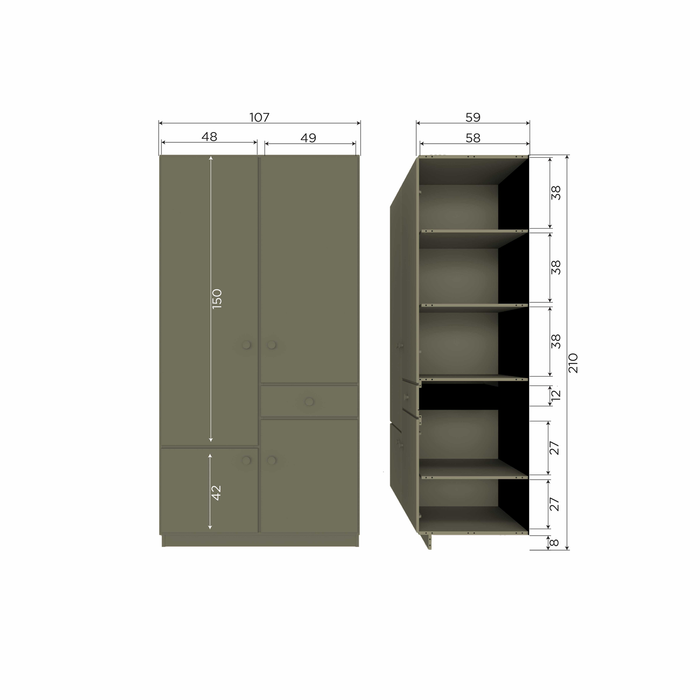WOOOD Alfie Kledingkast Smal 107 cm - Grenen - Forest