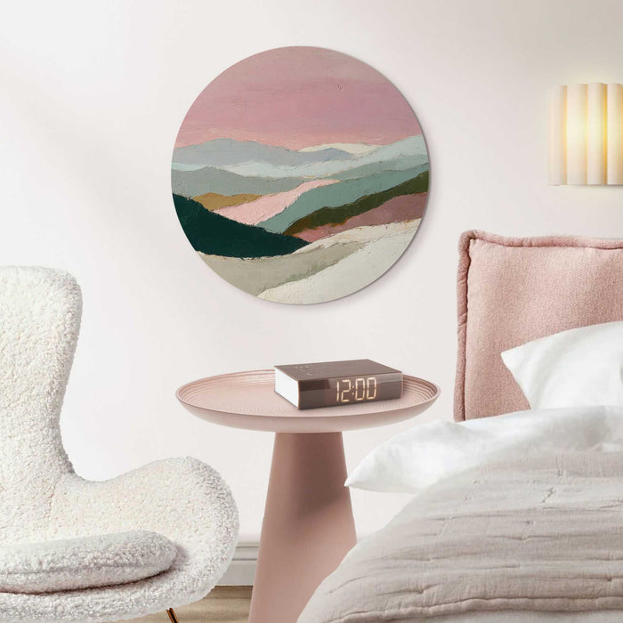 Reinders - Bergen in roze wolken I - Glasschilderij Ø 50 cm - Roze