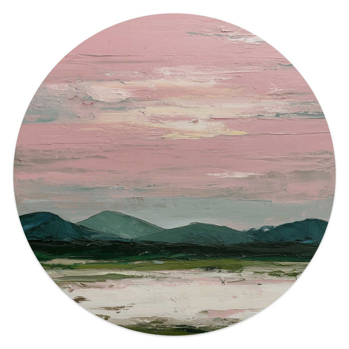 Reinders - Bergen in roze wolken II - Glasschilderij Ø 50 cm - Roze