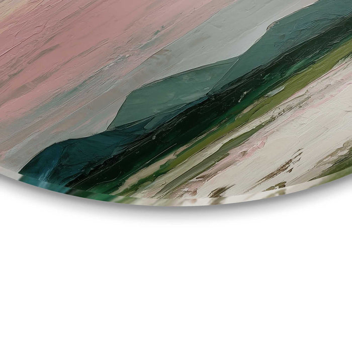 Reinders - Bergen in roze wolken II - Glasschilderij Ø 50 cm - Roze