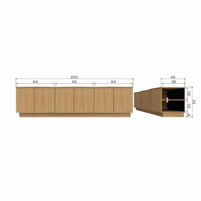WOOOD Zuma tv-meubel - Push-To-Open - Eiken - Transparant - 52x200x45