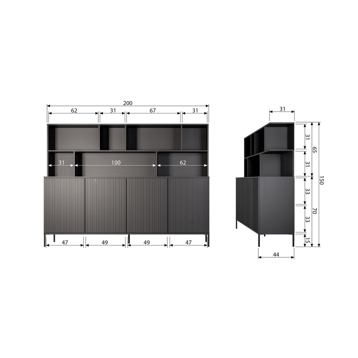 WOOOD New Gravure Opzetkast B 200 cm - Essen - Espresso