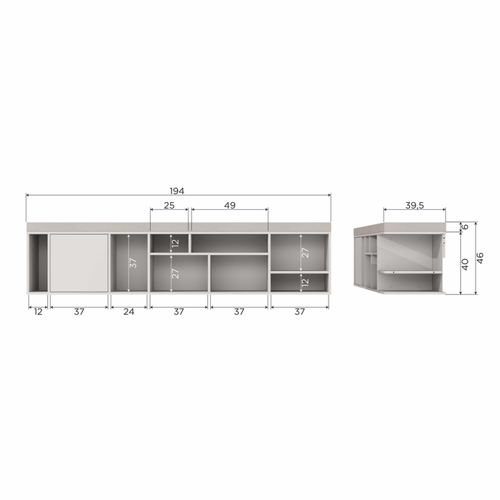 vtwonen Letterba(n)k XL Wandmeubel - Grenen - Dust - 40x194x40