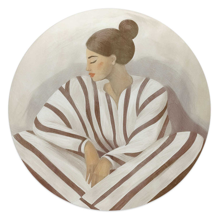 Reinders - Zen dame - Glasschilderij Ø 50 cm - Bruin