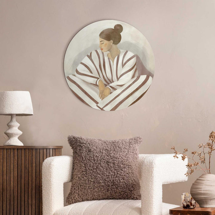 Reinders - Zen dame - Glasschilderij Ø 50 cm - Bruin