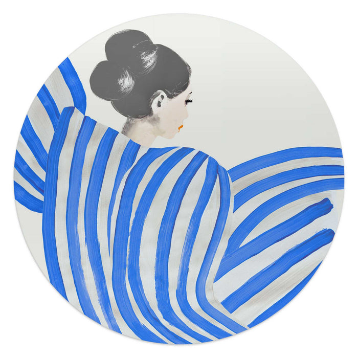 Reinders - Vrouw in Blauwe Strepen - Glasschilderij Ø 50 cm - Blauw