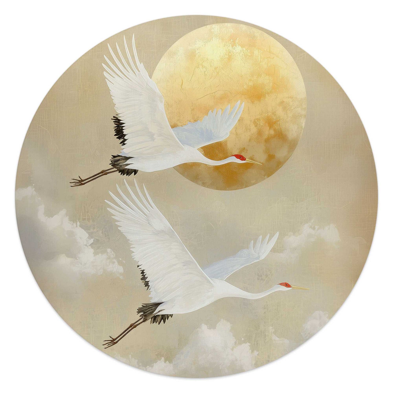 Reinders - Kraanvogels onder de maan - Glasschilderij Ø 50 cm - Beige