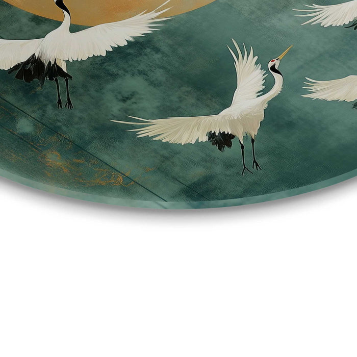 Reinders - Kraanvogels in de nacht - Glasschilderij Ø 50 cm - Groen