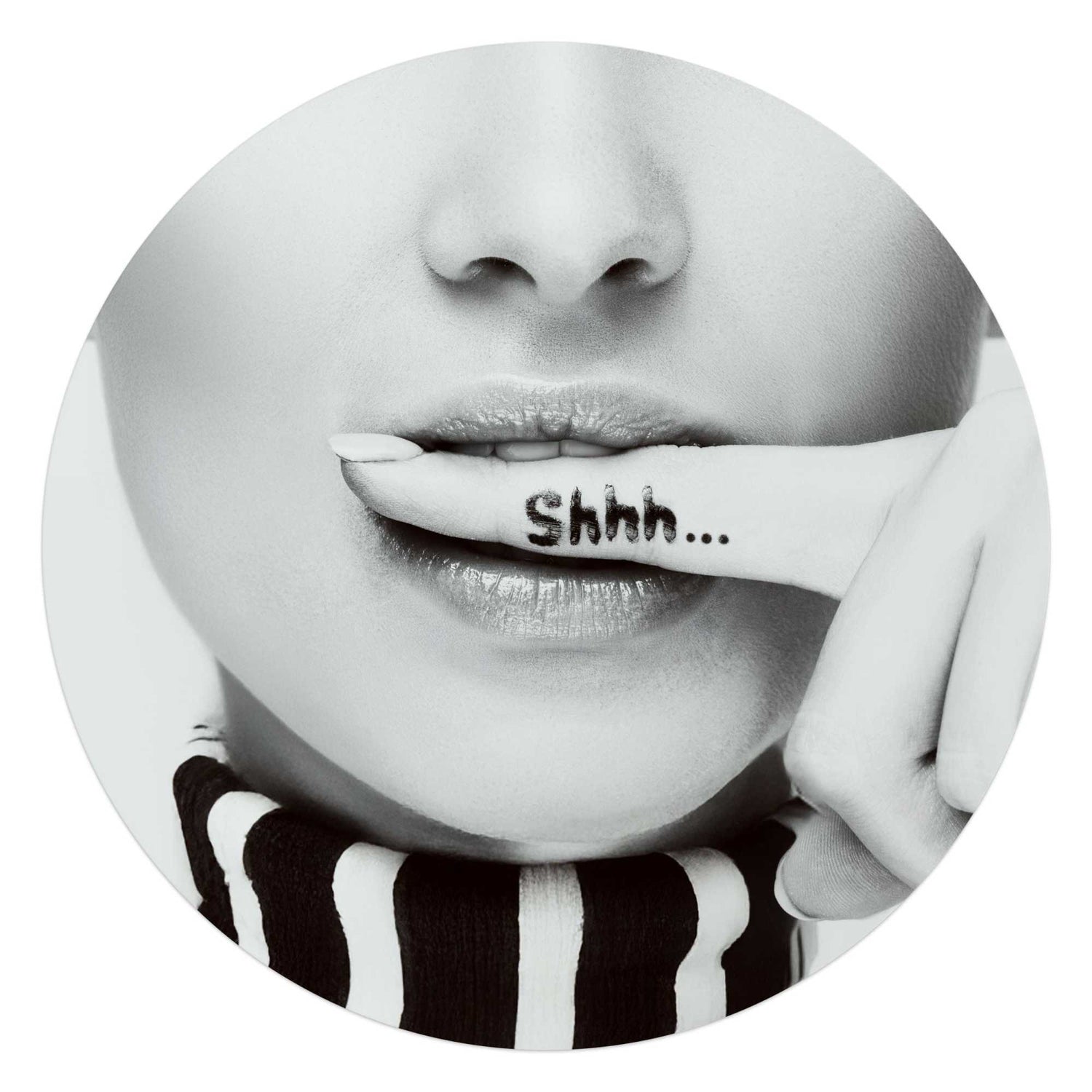 Reinders - Shhh.. - Glasschilderij Ø 70 cm - Zwart-Wit