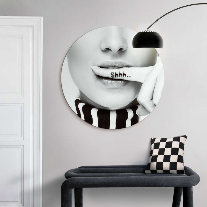 Reinders - Shhh.. - Glasschilderij Ø 70 cm - Zwart-Wit