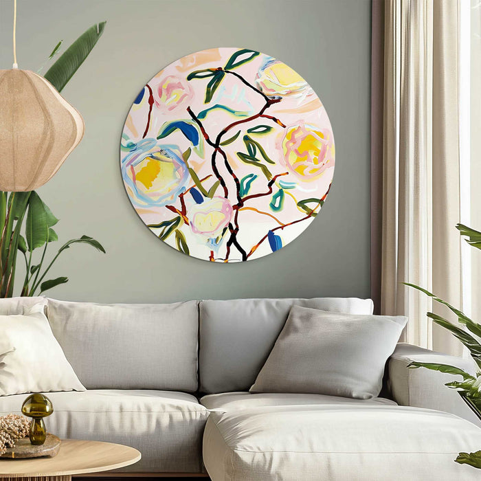 Reinders - Abstracte Bloesem - Glasschilderij Ø 70 cm - Bont