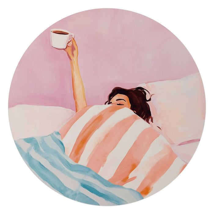Reinders - Koffie in bed - Glasschilderij Ø 70 cm - Roze
