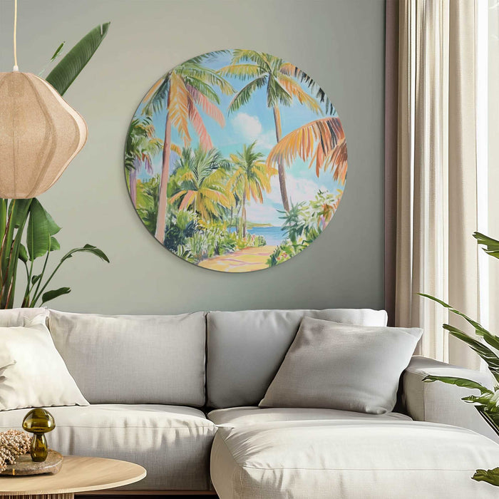 Reinders - Pad met palmbomen - Glasschilderij Ø 70 cm - Groen