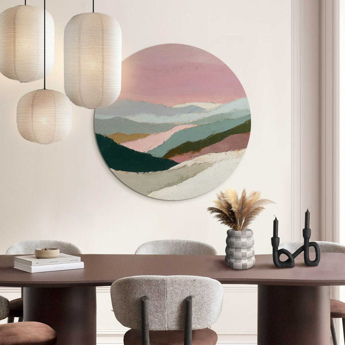 Reinders - Bergen in roze wolken I - Glasschilderij Ø 70 cm - Roze