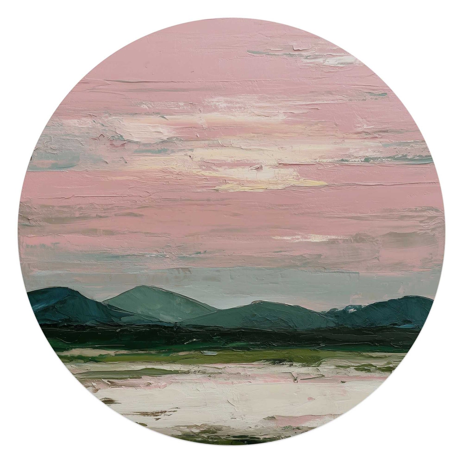 Reinders - Bergen in roze wolken II - Glasschilderij Ø 70 cm - Roze