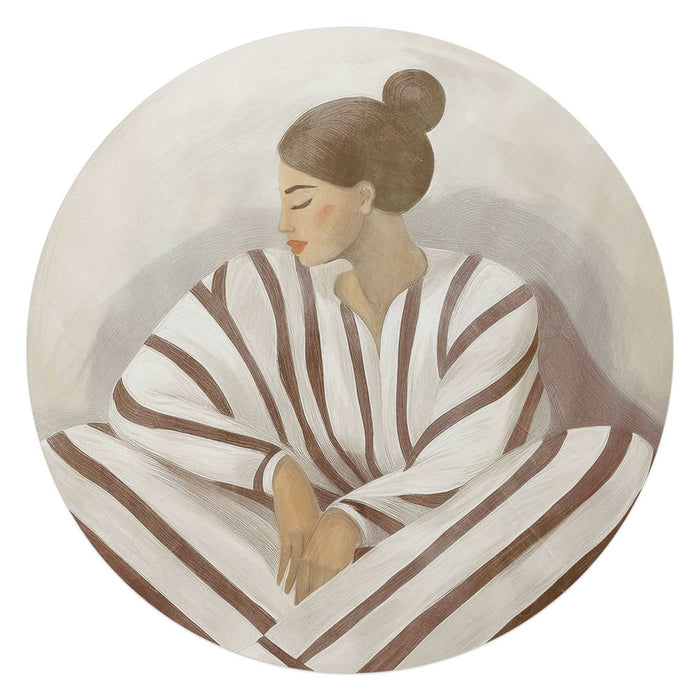 Reinders - Zen dame - Glasschilderij Ø 70 cm - Beige