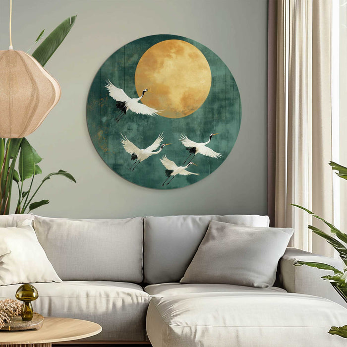 Reinders - Kraanvogels in de nacht - Glasschilderij Ø 70 cm - Groen